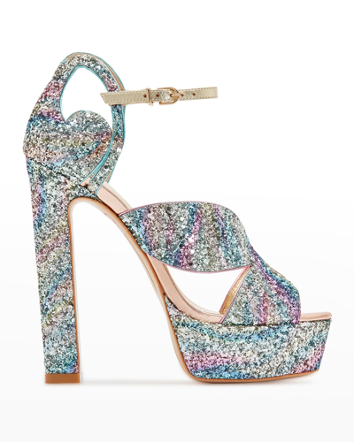 Sophia Webster Rita Glitter-embellished Leather Platform Sandals In Watercolour Glitter