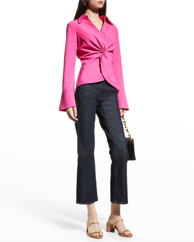 Cinq À Sept Mckenna Long-sleeve Collared Top In Hot Magenta