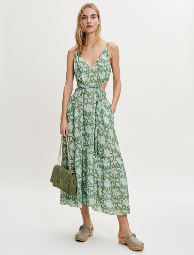 Maje Printed Cotton Dress In Green