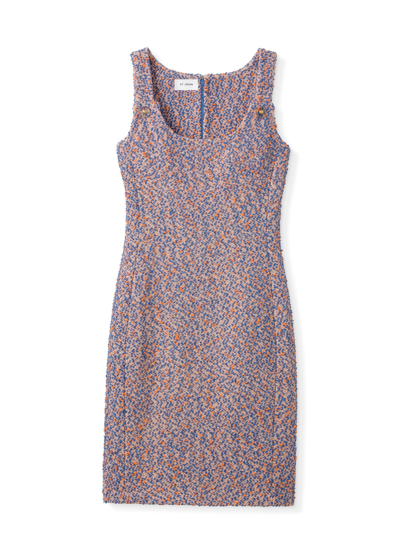 St John Shimmer Tweed Dress With Button Detail In Blue/orange