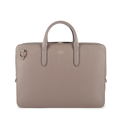 Smythson Lightweight Slim Briefcase In Panama In Taupe