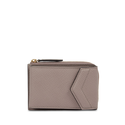 Smythson Envelope Card Case With Zip Pouch In Panama In Taupe