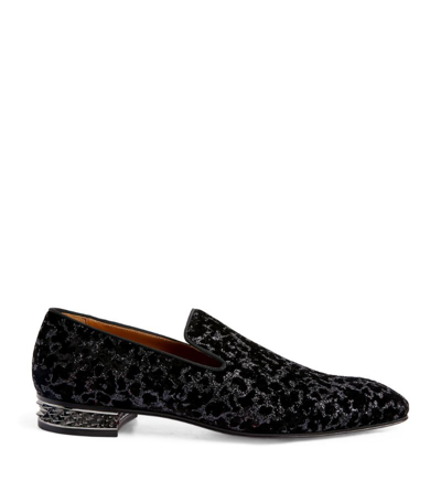 Christian Louboutin Men's Dandyrocks Spiked Heel Velvet Loafers In Black