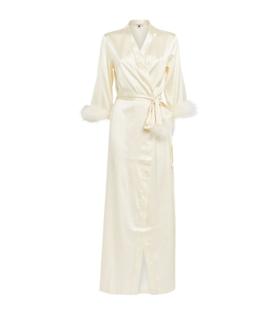 Gilda & Pearl Celeste Feather-trim Silk Dressing Gown In White