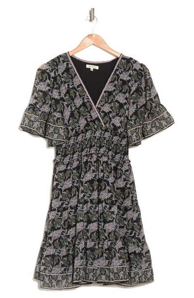 Maxstudio Max Studio Georgette Ditsy Floral Print Tiered Dress In Black Nouveau Wave