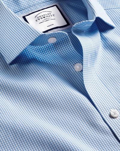 Charles Tyrwhitt Cutaway Collar Non-iron Mini Gingham Check Cotton Dress Shirt In Blue