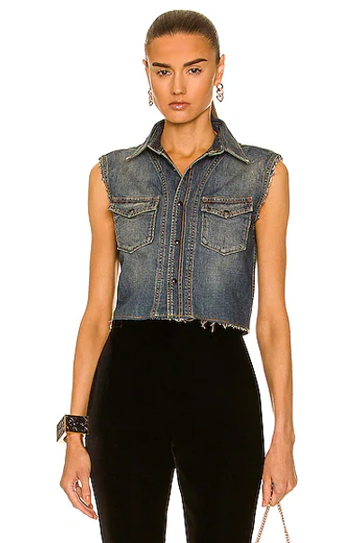 Saint Laurent Cropped Denim Shirt In Blue