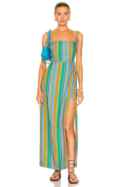 Staud Celestine Wrap-effect Striped Linen Maxi Dress In Multi