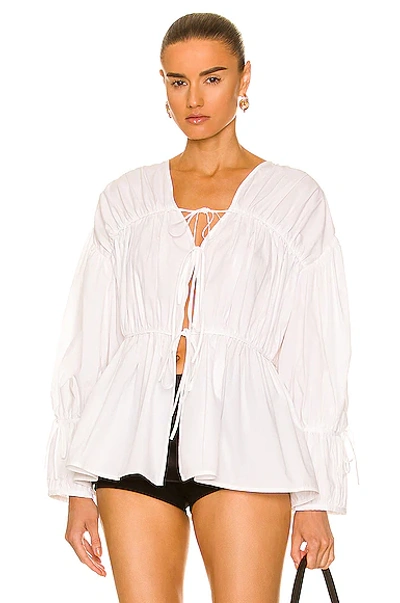 Tove Cleo Ruched Long-sleeve Drawstring Top In White