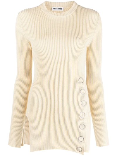 Jil Sander Snap-button Ribbed Top In Nude