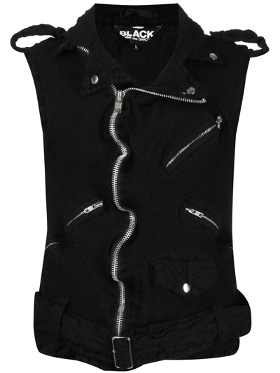 Black Comme Des Garçons Chunky-knit Biker Waistcoat In Schwarz
