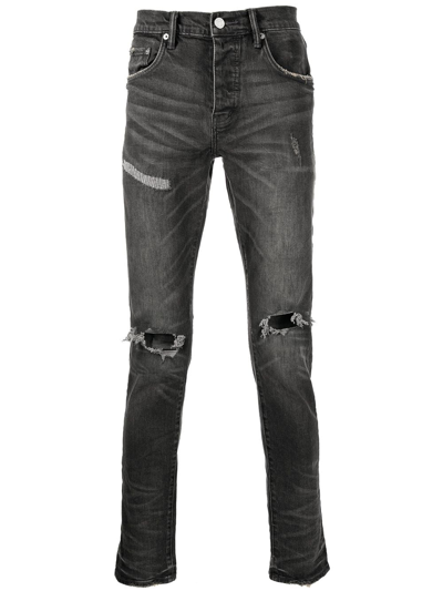 Purple Brand Slim-fit Frayed-knee Jeans In Grey
