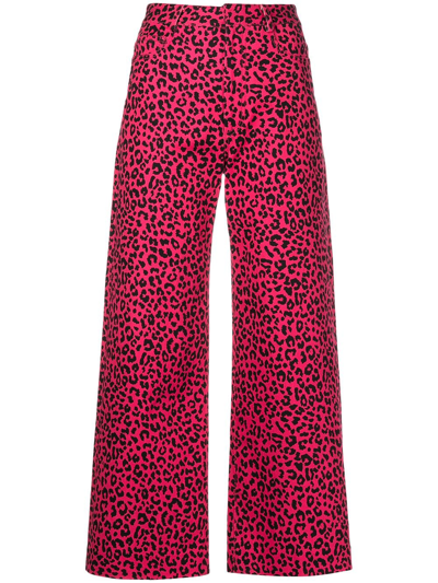 Adam Lippes High-rise Wide-leg Leopard-print Jeans In Raspberry Black