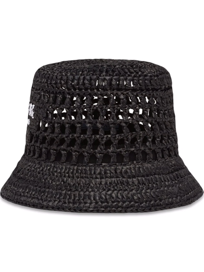 Prada Logo-embroidered Woven Bucket Hat In Black