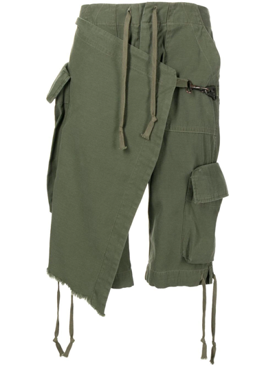Greg Lauren Cotton Cargo-wrap Shorts In Army