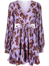 Simkhai Londyn Collage Floral Print Long Sleeve Cutout Dress In Purple-lt