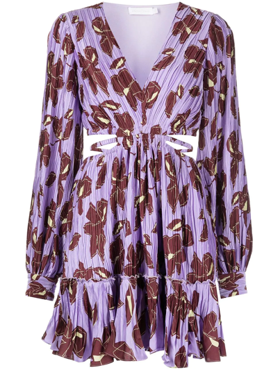 Jonathan Simkhai Londyn Collage Floral Print Long Sleeve Cutout Dress In Purple-lt