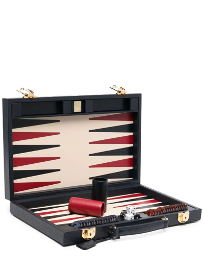 Aspinal Of London Pebbled Leather Backgammon Set (15'') In Blue