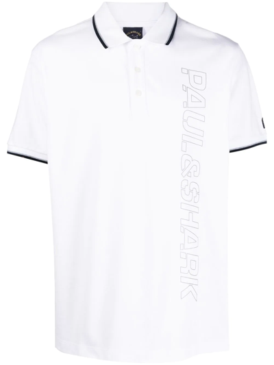Paul & Shark Logo Print Polo Shirt In White