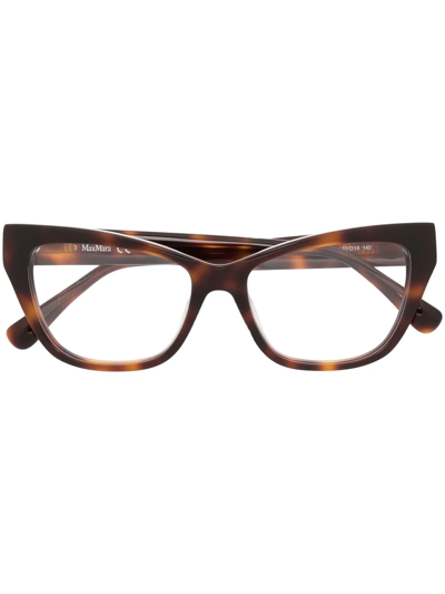 Max Mara Logo Tortoiseshell-effect Glasses In Braun