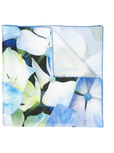Sunnei Floral-print Squared Scarf In Blue