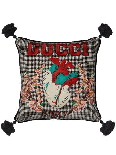 Gucci Cushion W/ Embroidered Heart Patch In Black,red,white