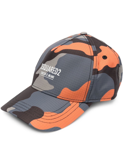 Dsquared2 Camouflage-print Logo Baseball Cap In Orange