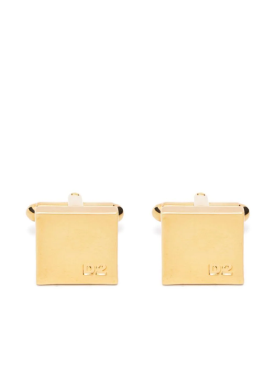 Dsquared2 Square-shape Engraved Logo Cufflinks In Gold