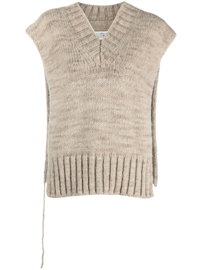 Maison Margiela V-neck Knitted Top In Neutrals
