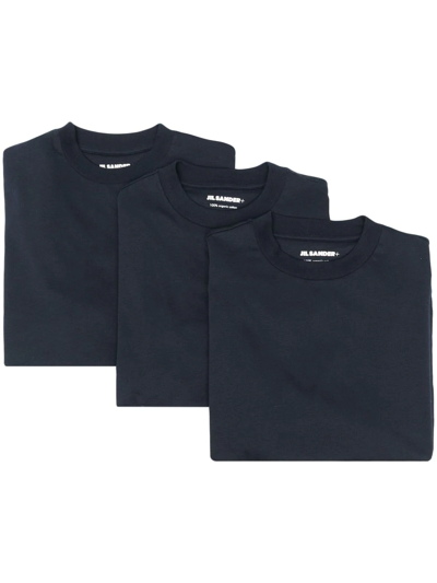 Jil Sander 3-pack Logo Organic Cotton T-shirt In Blue