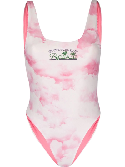 Rotate Birger Christensen Rotate Logo Print One Piece Swimsuit In Pink