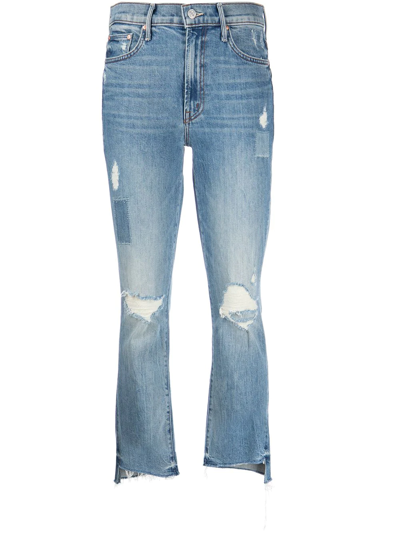 Mother Holy Melancholy Cropped Distressed Jeans In Blue