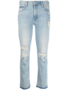 MOTHER THE RASCAL DISTRESSED CROPPED JEANS
