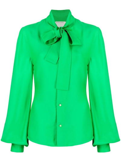 Bottega Veneta Tie-neck Long-sleeved Blouse In Green