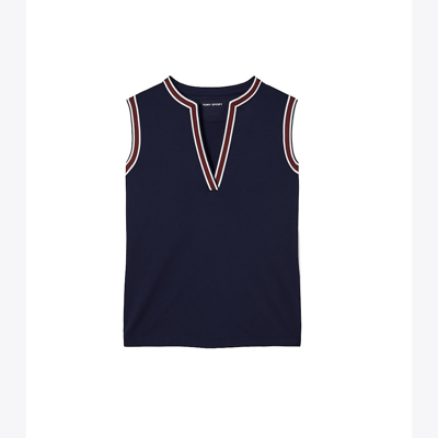 Tory Sport Tory Burch Tech Piqué Sleeveless Tunic Top In Tory Navy/winetasting