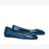 Tory Burch Women's Georgia Square Toe Double T Blue Ballet Flats In Jeans