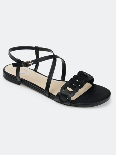 Journee Collection Jalia Womens Faux Leather Sling Back Flat Sandals In Black