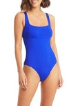 Sea Level Square Neck One-piece Swimsuit In Cobalt