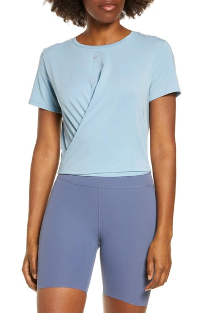 Nike Women's Dri-fit One Luxe Twist Cropped Short-sleeve Top In Worn Blue/ Reflective Silv