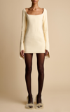 Khaite Tate Button-detailed Woven Mini Dress In Bone