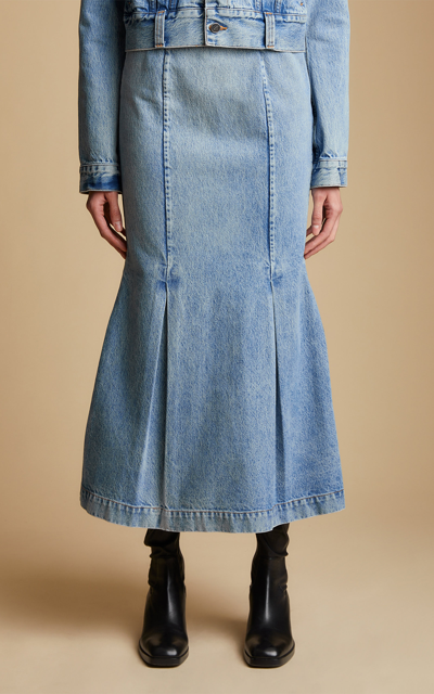 Khaite Levine Seam-detail Denim Midi Skirt In Blue