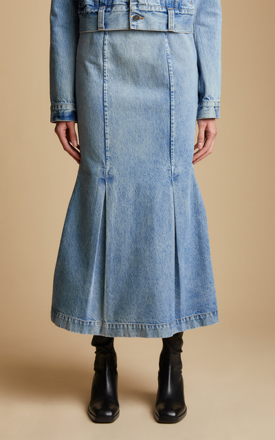 Khaite Levine Denim Midi Skirt In Light Wash