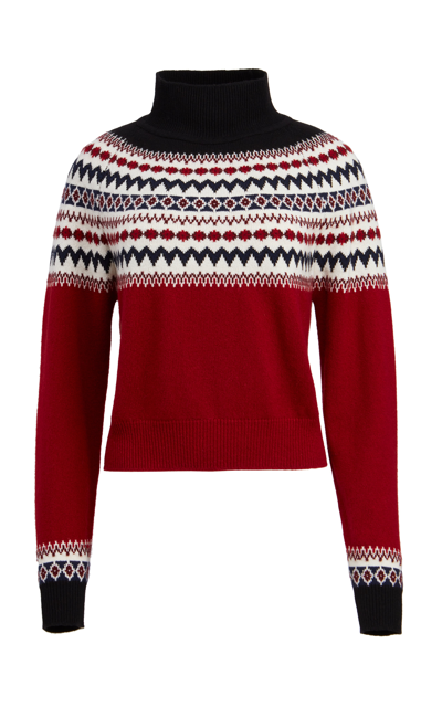 Khaite Denali Fair Isle Cashmere Turtleneck Sweater In Red/multi