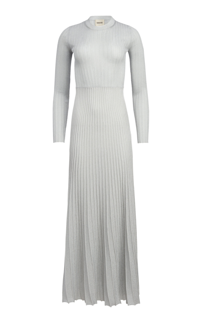 Khaite Keese Knitted Viscose Blend Long Dress In Silver