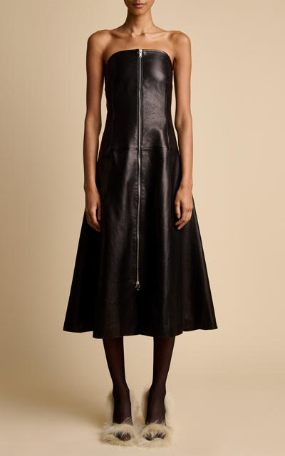 Khaite Women's Valerie Strapless Lamb Leather Midi-dress In Black