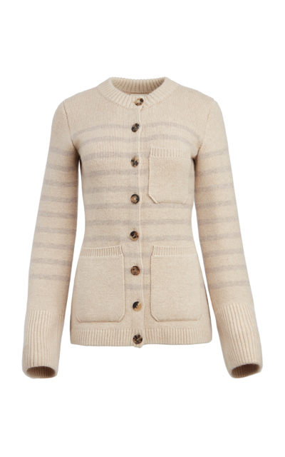 Khaite Suzette Striped Stretch-cashmere Cardigan In Beige