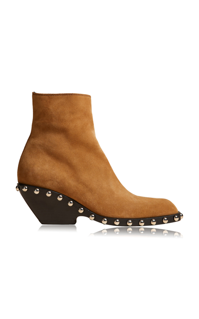 Khaite Hooper Studded Suede Ankle Booties In Tan