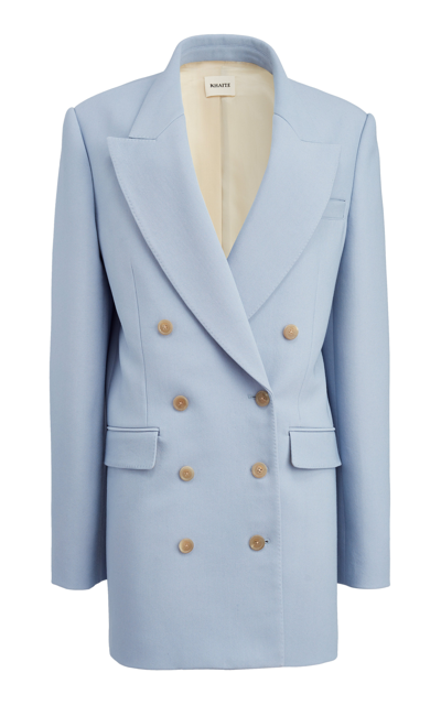 Khaite Light Blue Wool And Viscose Double-breasted Blazer In Peri