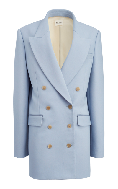 Khaite Balton Double-breasted Wool-blend Blazer In Blue
