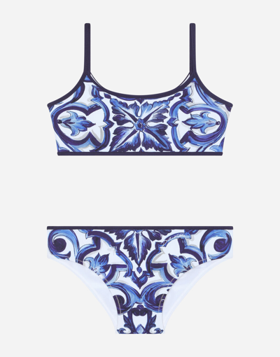 Dolce & Gabbana Kids' Majolica-print Bikini In Blue